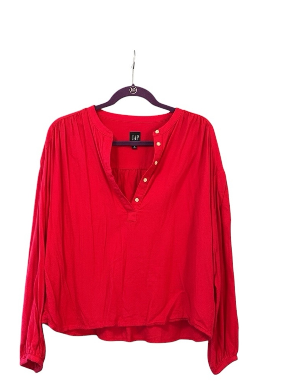 GAP Women's Bright Pink Long-Sleeve Button Pullover Blouse